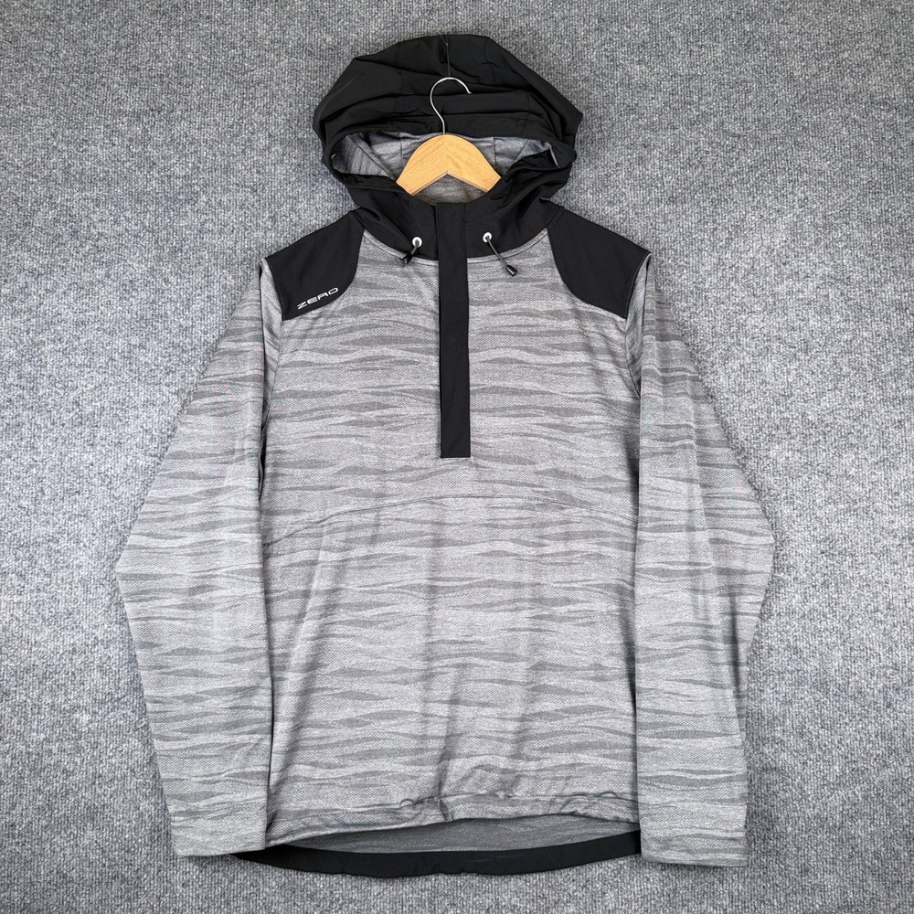 Zero Restriction Wave Textured Hoodie Mens M Gray Pullover Snap Golf Performance